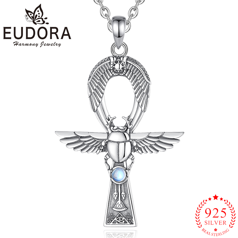 925 Sterling Silver Chain Necklace Men - Eudora 925 srebro starożytny egipski Ankh
