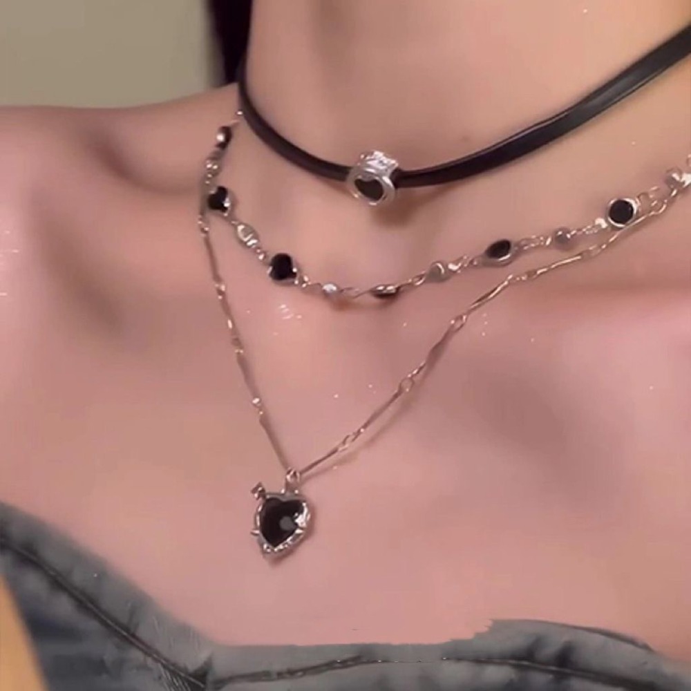 Layered Pendant Necklace Aesthetic - Naszyjnik z zawieszką w kształcie serca