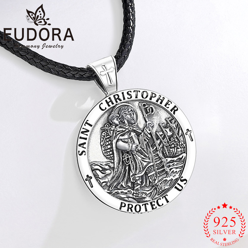 925 Sterling Silver Chain Necklace Men - Eudora Nowy Srebrny Naszyjnik Medalik Świętego