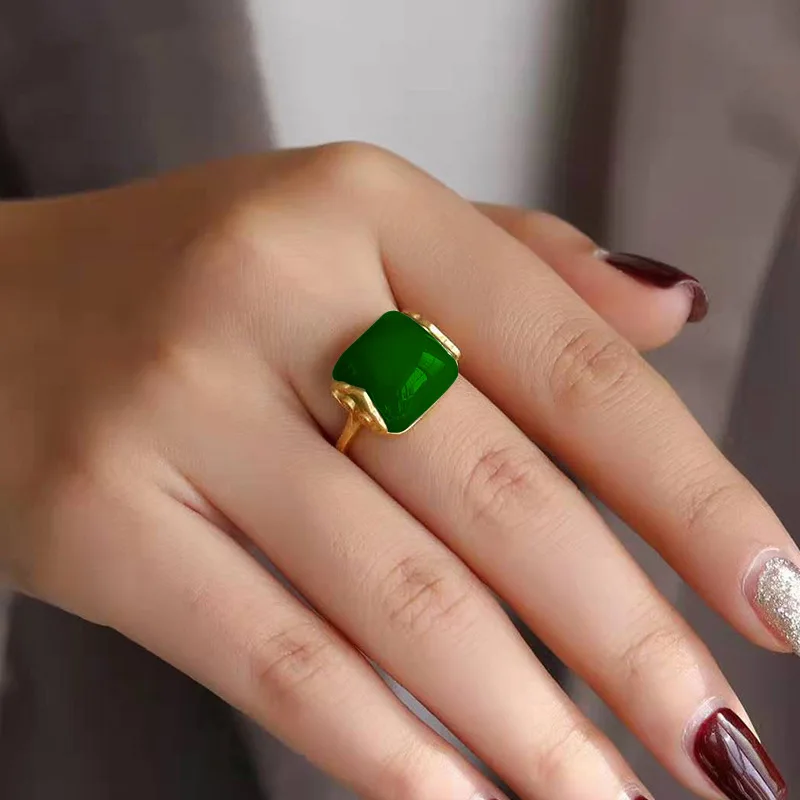 Rings - Pierścionek z naturalnego jadeitu Hetian, modna