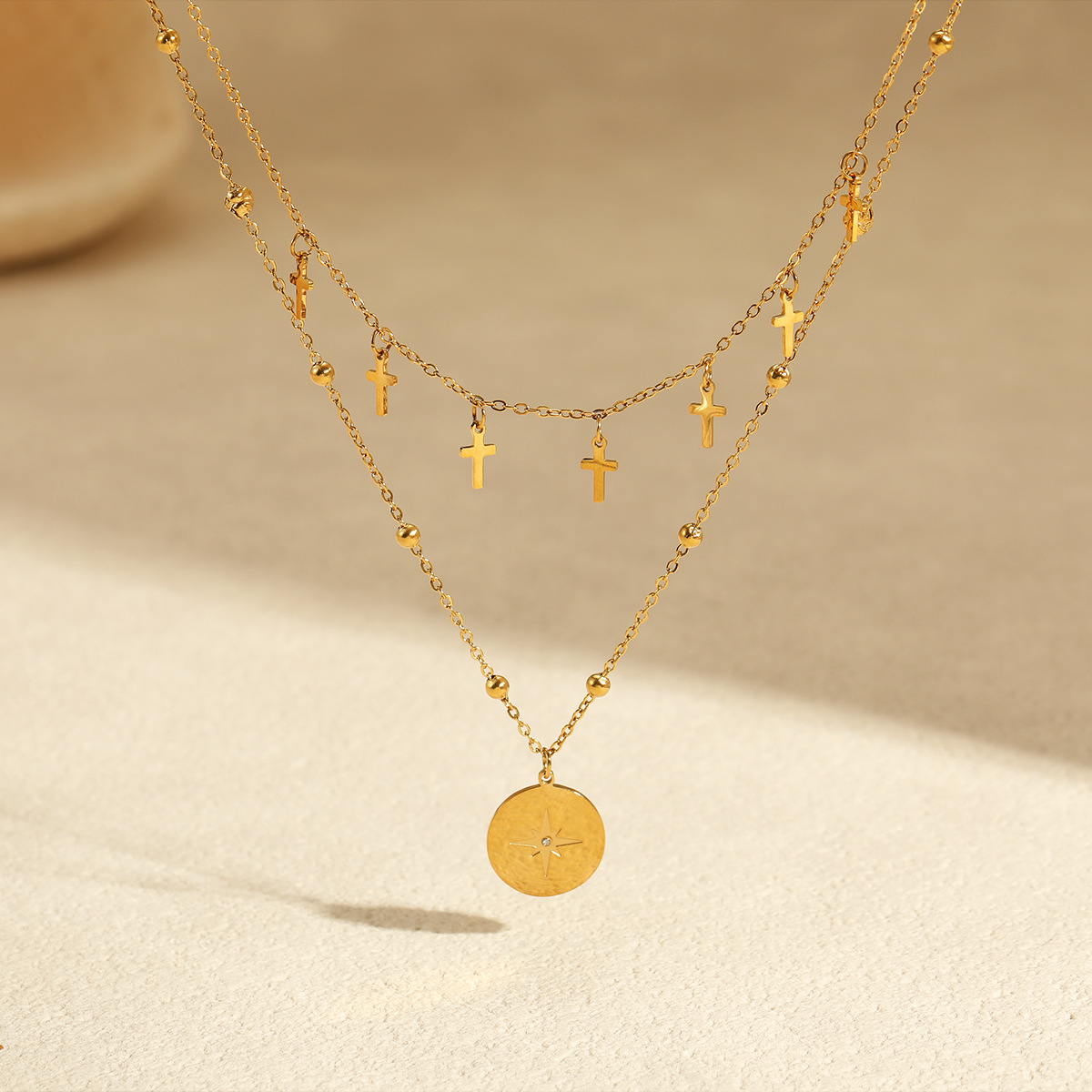 Naszyjnik z podwójnym krzyżem  – Layered Pendant Necklace Aesthetic recenzja i cena