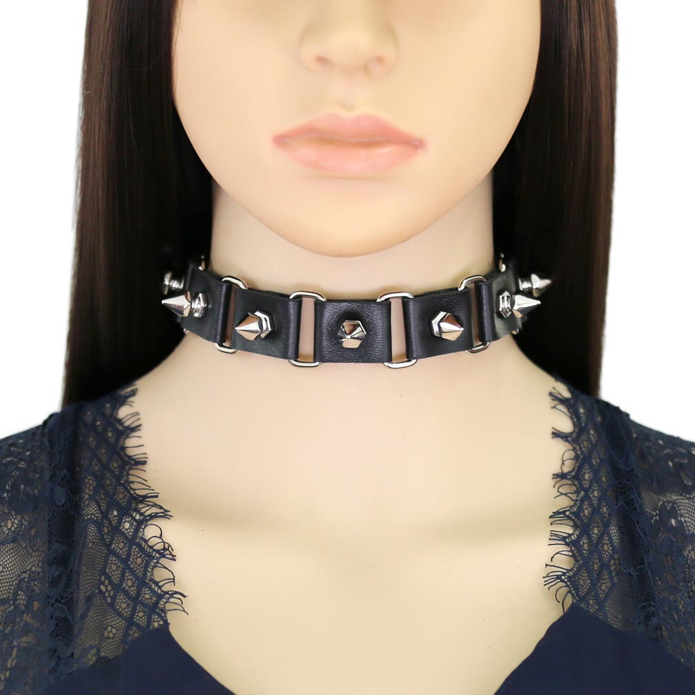 Czarne skórzane serce Choker o – Goth Punk Spike Choker recenzja i cena